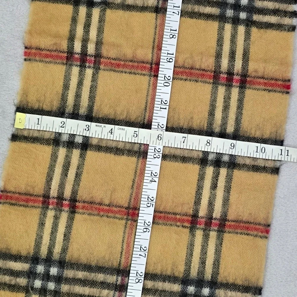 Vintage Men's Plaid Scarf Tan Camel Tartan Style Fringe‎ 1970s Winter Warm GVC